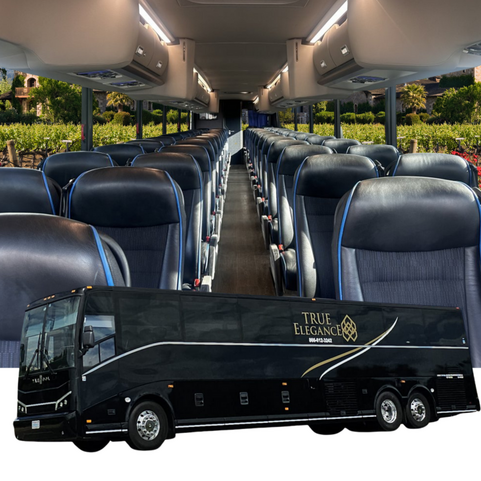 56-passenger True Elegance motorcoach interior and exterior